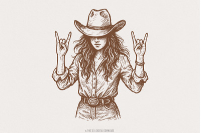 Cowgirl Rock On PNG, Western Woman Clipart, Country Girl Digital Art,