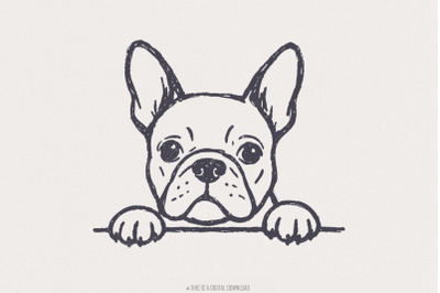 French Bulldog PNG, Cute Dog Line Art, Digital Download Pet Drawing, P
