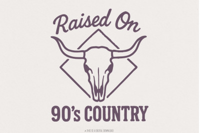 Raised On 90&#039;s Country PNG, Western Skull Clipart, Country Music Shirt
