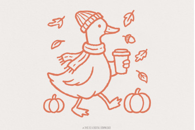 Autumn Vibes Duck PNG, Cute Fall Animal Coffee Design, Pumpkin Printab