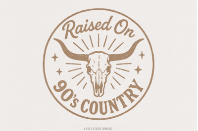 Raised On 90&#039;s Country PNG, Western Skull PNG, Vintage Rodeo Shirt, Co