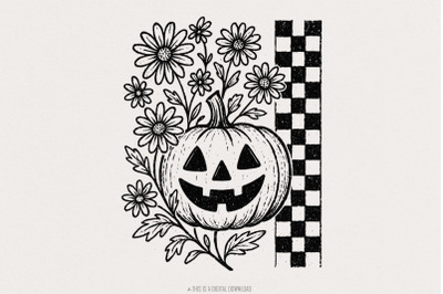 Jack O Lantern Flowers PNG, Halloween Pumpkin Digital Download, Fall F