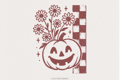Pumpkin With Flowers PNG, Retro Halloween Digital Download, Daisy Jack