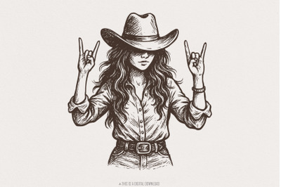 Cowgirl PNG, Western Rocker Girl Digital Download, Country Music Shirt