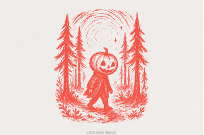 Pumpkin Head PNG, Halloween Digital Art, Spooky Forest Printable, Cree