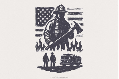 Firefighter PNG, American Flag Fireman, Digital Download Hero Shirt, F