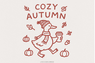 Cozy Autumn PNG, Cute Duck Fall Shirt, Pumpkin Coffee Digital Design,