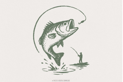 Bass Fishing PNG, Digital Download, Fisherman Gift, Big Fish Clipart,