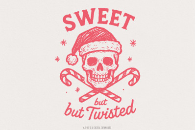 Sweet But Twisted PNG, Christmas Skull Digital Download, Candy Cane Sa