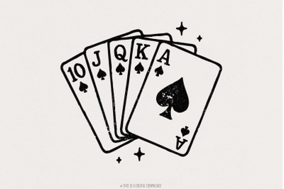 Royal Flush Spade PNG, Poker Cards Digital Download, Casino Game Art,