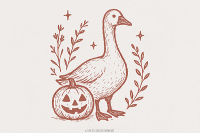 Goose And Pumpkin PNG, Halloween Digital Download, Vintage Farm Animal