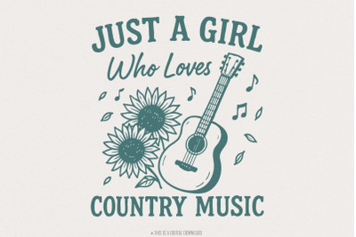 Just A Girl Who Loves Country Music PNG, Sunflower Guitar Digital Art,