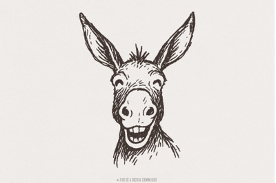 Funny Donkey PNG, Smiling Animal Clipart, Hand Drawn Farm Animal PNG,