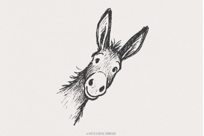 Funny Donkey PNG Illustration, Animal Drawing Clipart, Quirky Farm Ani