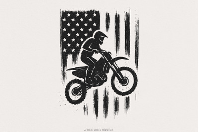 Motocross PNG, American Flag Dirt Bike Art, Patriotic Motorcycle Rider