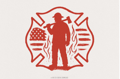 Firefighter Silhouette PNG, American Flag Maltese Cross, Fire Axe Fire