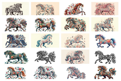 A set of 100 Horse of Floral Ornament