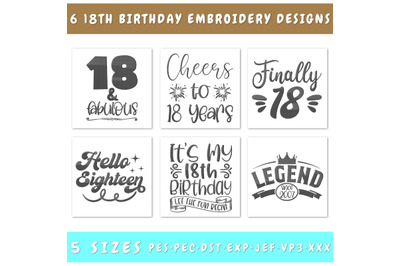 18th Birthday Embroidery Designs Bundle - 6 Designs, 18th Birthday PES