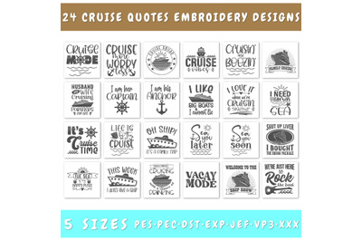 Cruise Embroidery Designs Bundle - 24 Designs, Cruise Quotes PES
