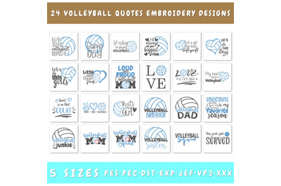 Volleyball Quotes Embroidery Designs Bundle - 24 Designs