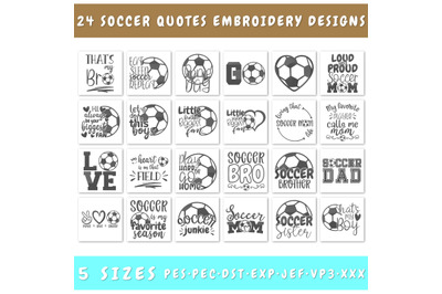 Soccer Quotes Embroidery Designs Bundle - 24 Designs, Soccer Fan PES