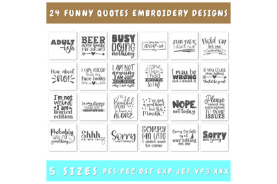 Funny Quotes Embroidery Designs Bundle - 24 Designs, Funny Sayings PES