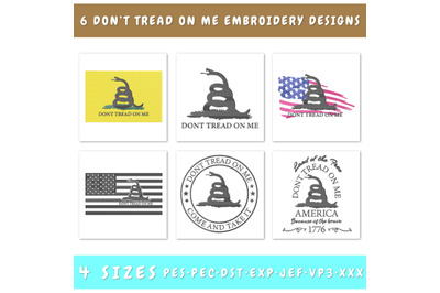 Don&#039;t Tread on Me Embroidery Designs - Gadsden Flag Embroidery, PES