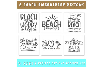Beach Quotes Embroidery Designs Bundle - 6 Designs, Beach PES Files