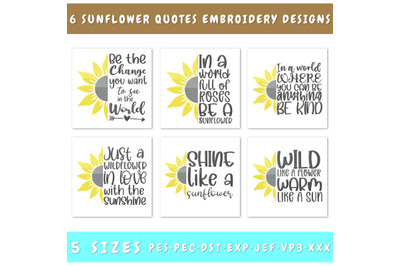Sunflower Quotes Embroidery Designs Bundle - 6 Designs