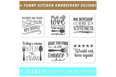 Funny Kitchen Quotes Embroidery Designs Bundle - 6 Designs, PES Files
