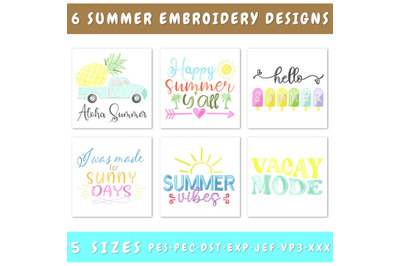 Summer Quotes Embroidery Designs Bundle  Beach, Sun &amp; Fun Sayings
