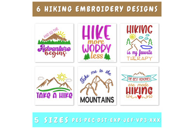 Hiking Quotes Embroidery Designs Bundle - 6 Designs, Hiking Sayings