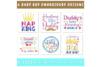 Baby Boy Embroidery Designs Bundle - 6 Designs, Nap King, PES Files