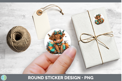 Farm Halloween Highland Cow Stickers | Round Labels Designs
