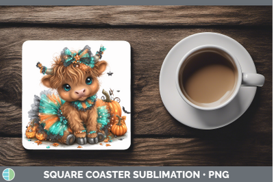 Highland Cow Square Coaster Farm Halloween Sublimation Drink