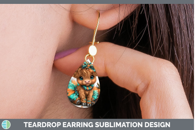 Highland Cow Teardrop Earrings Farm Halloween Sublimation Ea