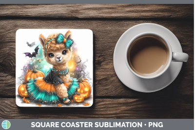 Alpaca Square Coaster Farm Halloween Sublimation Drink Mat D
