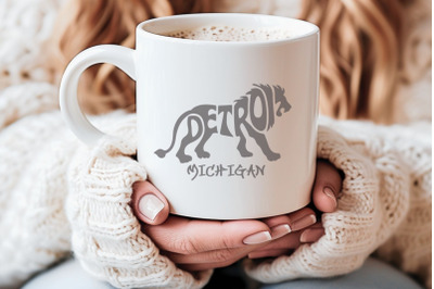 Detroit Word Art in Lion Shape SVG Cut File