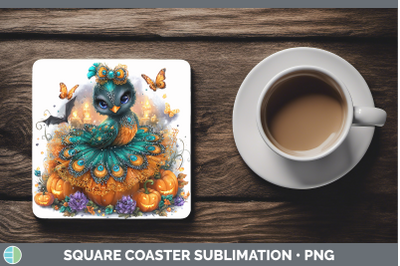 Peacock Square Coaster Farm Halloween Sublimation Drink Mat