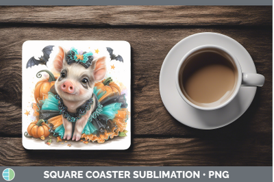 Pig Square Coaster Farm Halloween Sublimation Drink Mat Desi