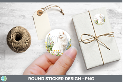 Fence Cats Angora Stickers | Round Labels Designs