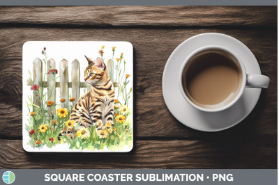 Bengal Square Coaster Fence Cats Sublimation Drink Mat Desig