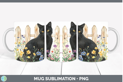 Black Mug Wrap Fence Cats Sublimation Coffee Cup Designs