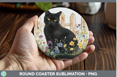 Black Round Coaster Fence Cats Sublimation Coaster Designs