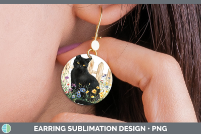 Black Round Earrings Fence Cats Sublimation Earrings Designs