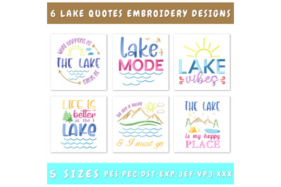 Lake Quotes Embroidery Designs Bundle - 6 Designs, Lake Embroidery PES