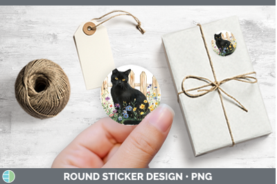 Fence Cats Black Stickers | Round Labels Designs