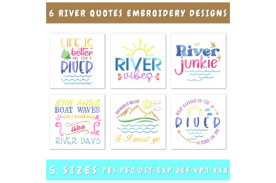 River Quotes Embroidery Designs Bundle, River Life Quotes, Nature PES
