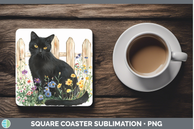 Black Square Coaster Fence Cats Sublimation Drink Mat Design