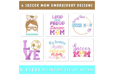 Soccer Mom Embroidery Designs Bundle - 6 Designs, Soccer Mama PES